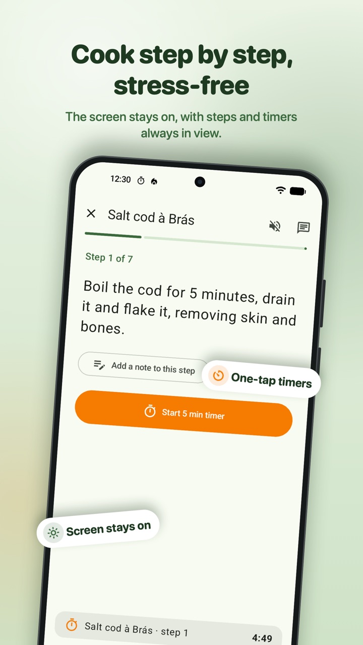Cook step by step: cooking mode with one step and its timer