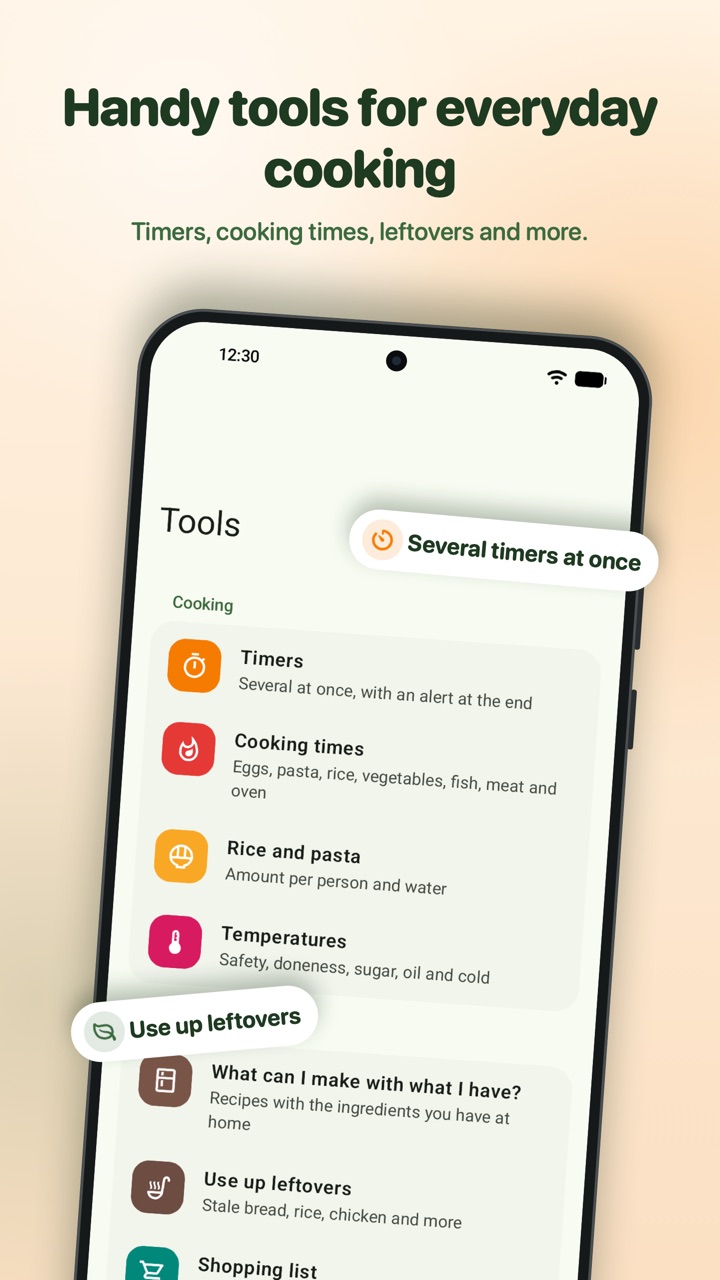 Handy tools for everyday cooking: timers, cooking times, leftovers and more