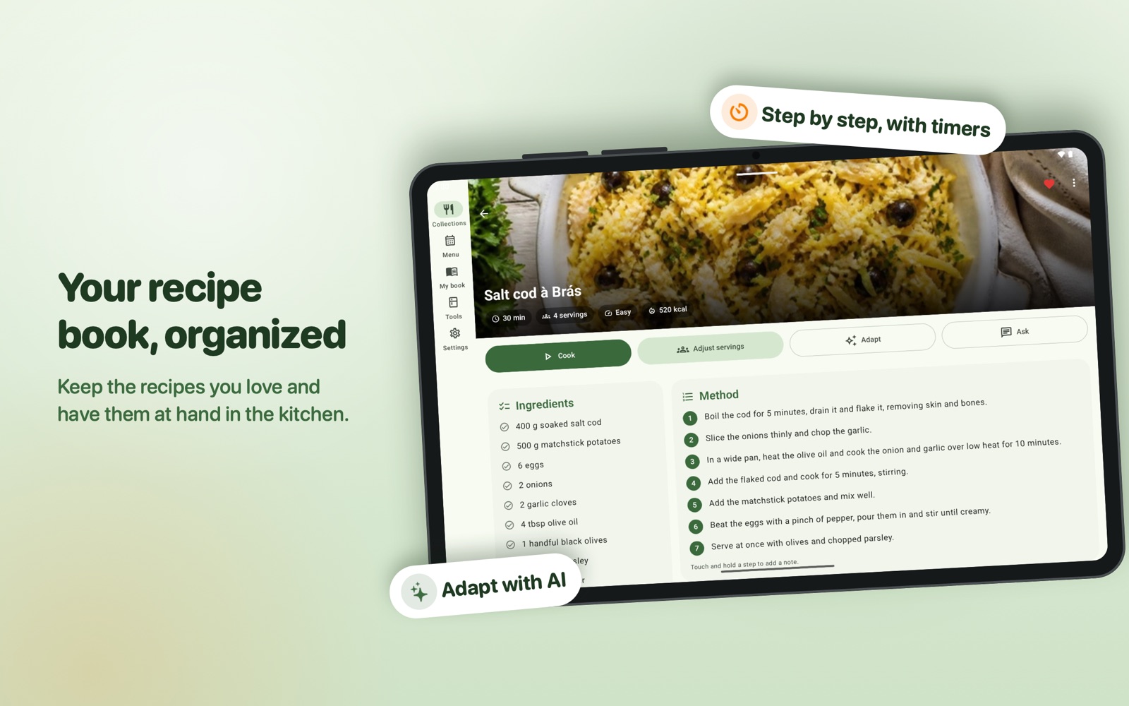 Tacho on a tablet: a recipe with the ingredients beside the method